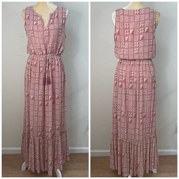 Roller Rabbit Diam Gauri Maxi Dress Size S Blush Pink Waist Tie